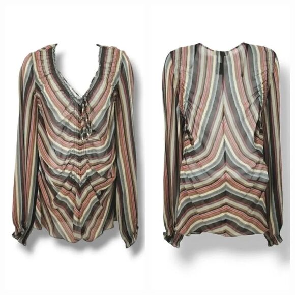 Vintage 90's Y2K Kenneth Cole 100% Silk Striped Longsleeve Top Size 8 - Picture 1 of 13